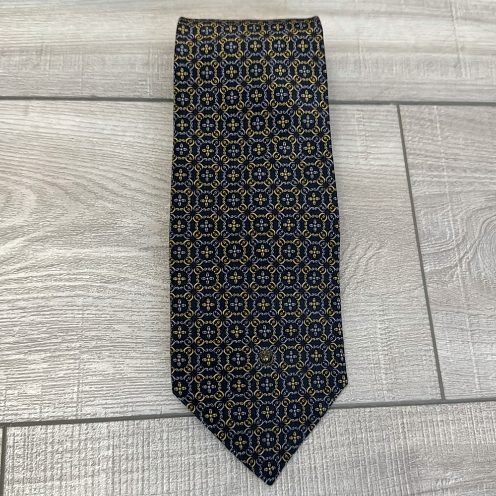 Vintage Authentic Gianni Versace Baroque 100% Silk Tie Blue and Gold‎